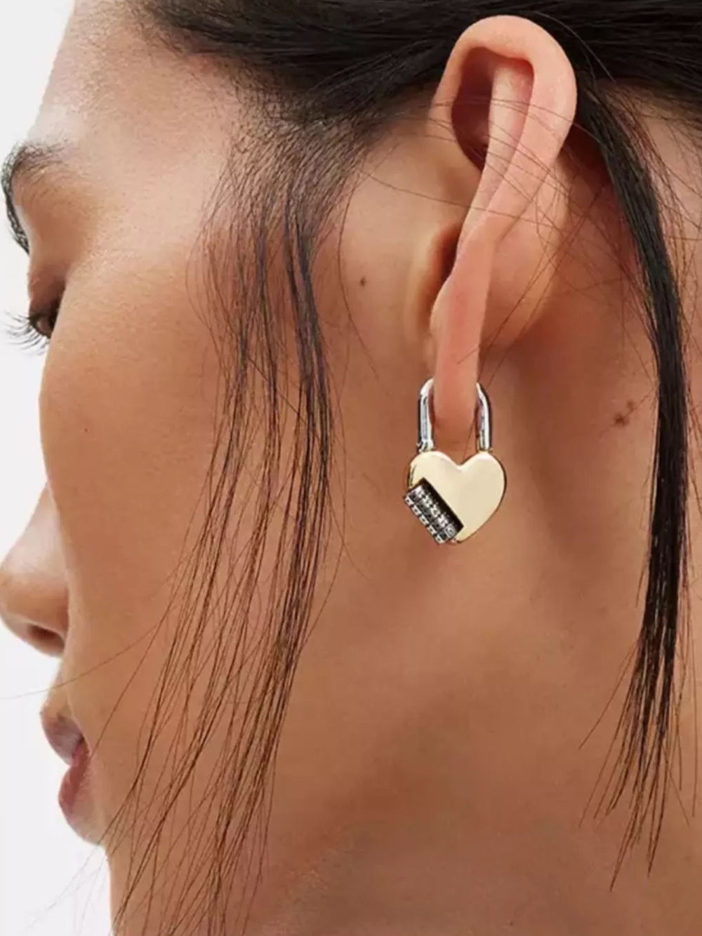 Authentic Coach Two-Tone Faux Stone Signature Heart Padlock Drop Earrings - Picture 8 of 8